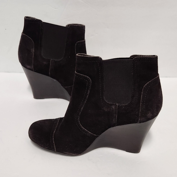 Tory Burch Adrienne Suede Wedge Ankle Booties in‎ Brown - Picture 3 of 13